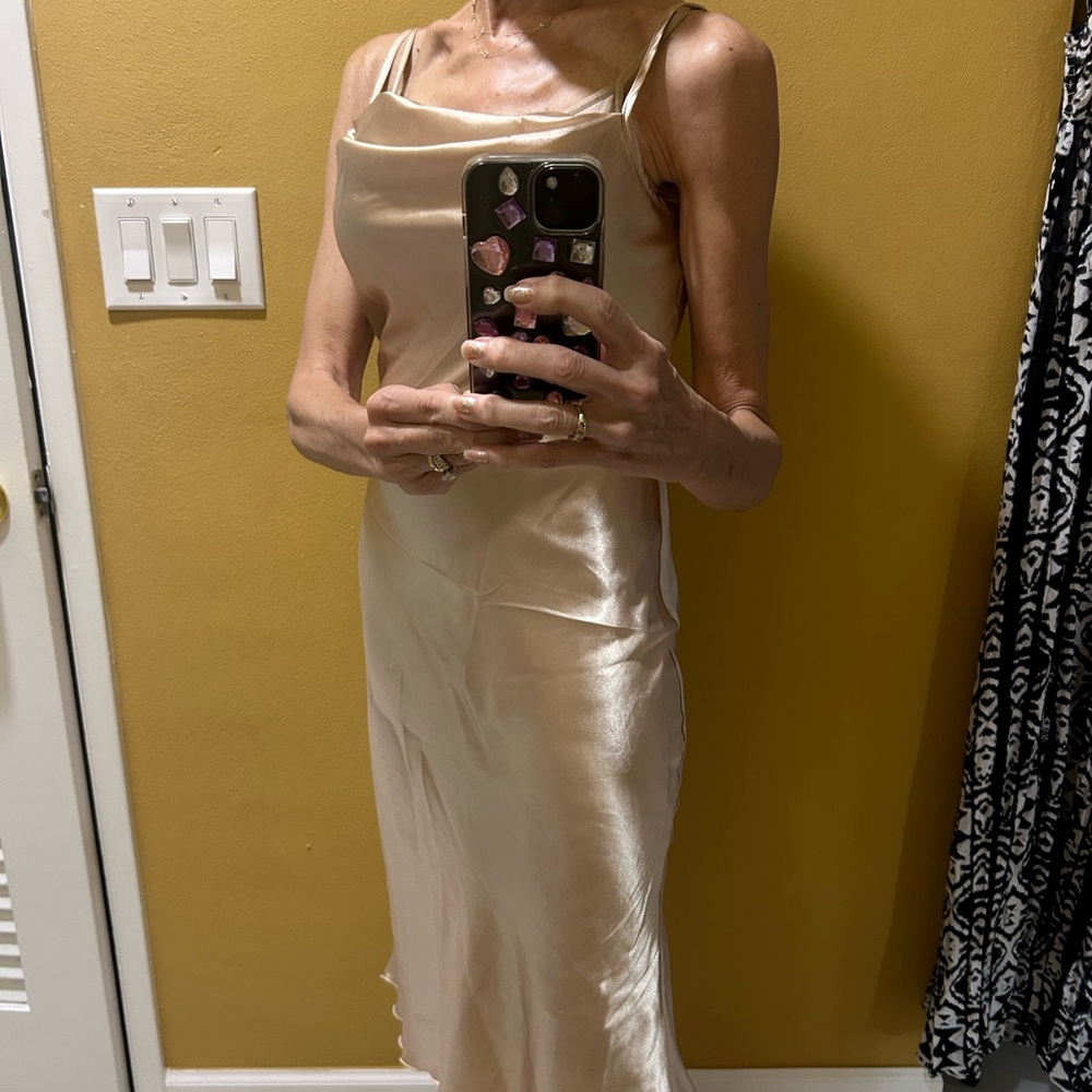 bebe Strapless Satin Dress in Cream